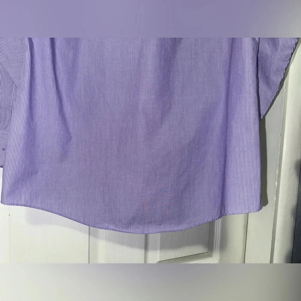 Van Heusen Fitted Button Down Shirt, Purple & White Stripes - Picture 9 of 10